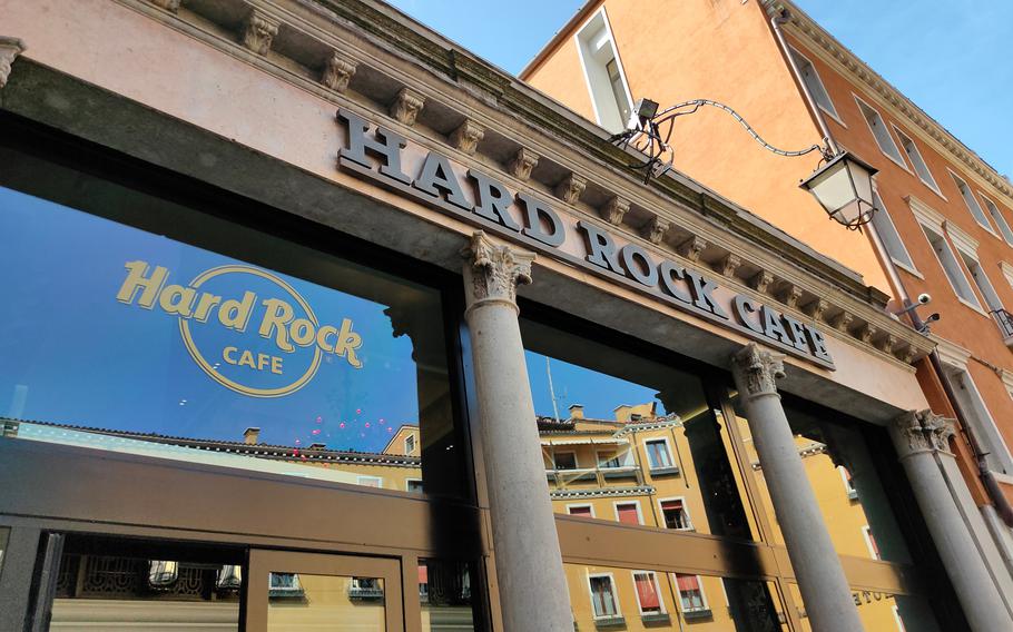 Famous Hard Rock Cafe at Canal in Venice, Italy.