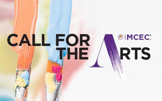 Photo Of MCEC Call for the Arts graphic featuring painy brushes painting on a white background