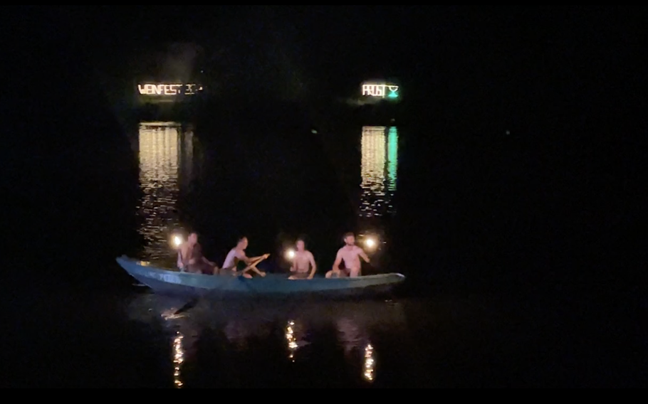 Bacchus’ entourage arriving via boat down the Mosel River.