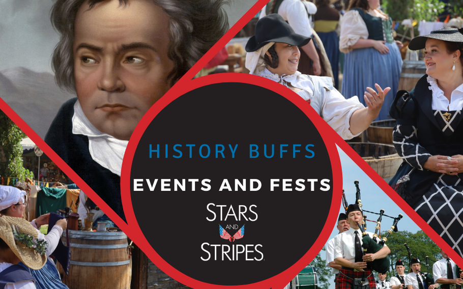 Four-picture collage that reads “History Buffs | Events and Fests” with Stripes logo underneath