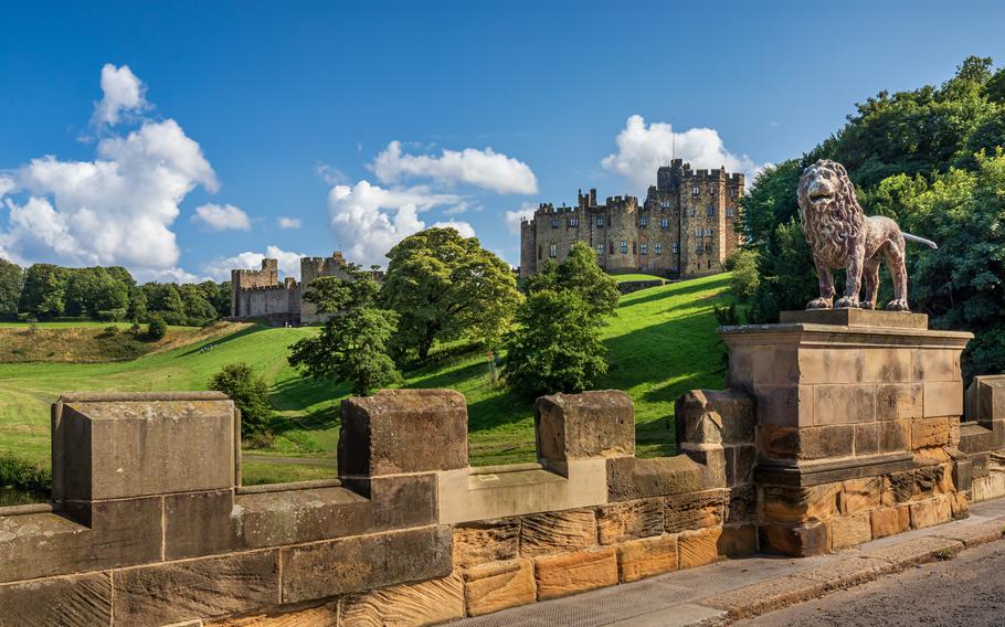 a view from afar of the gardens and castle