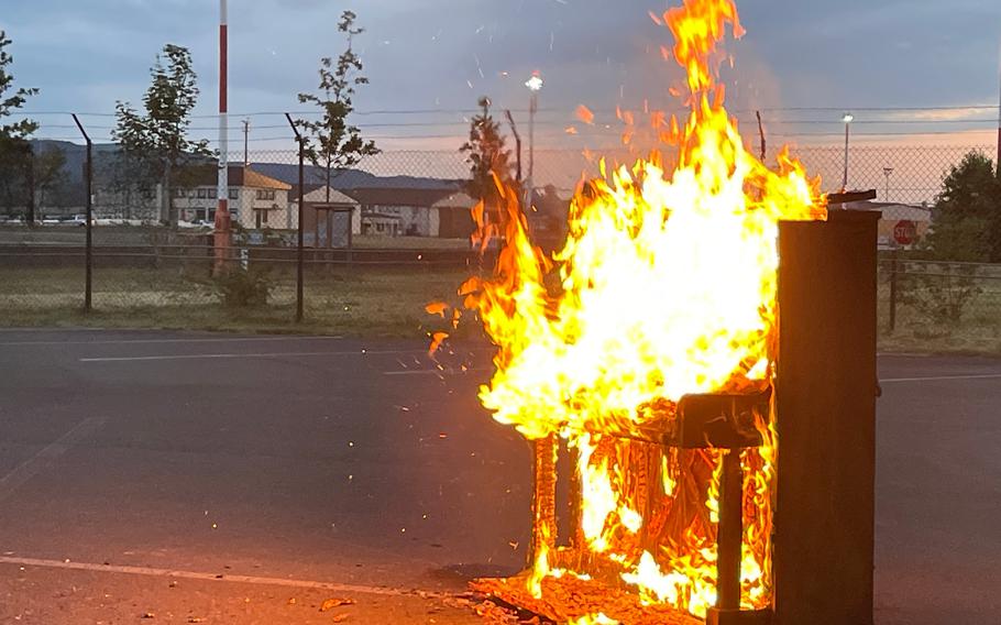 Piano with flames coming out of the front