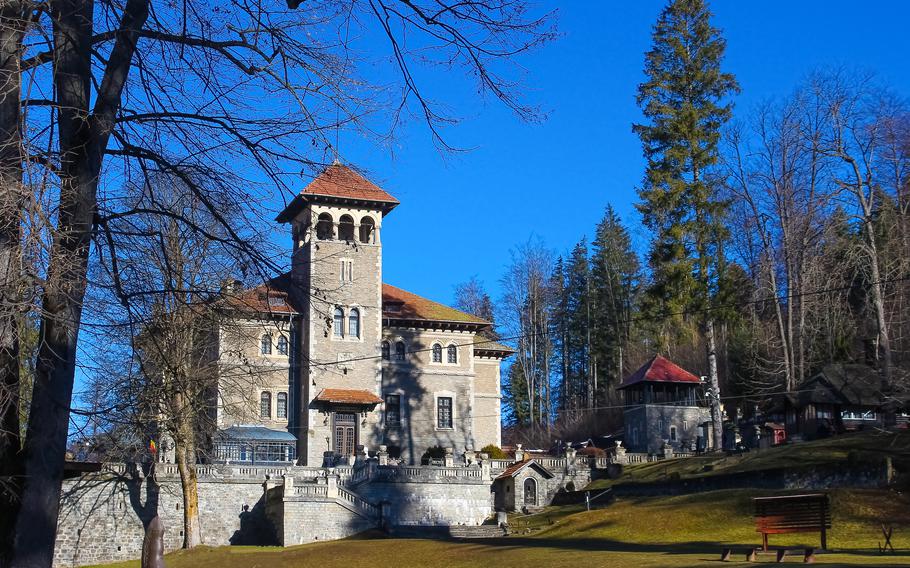 Busteni, Romania - December 30, 2022: The Cantacuzino Castle or Nevermore Academy - the place where the Wednesday series film was filmed