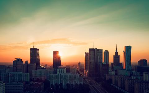 Photo Of Downtown sunrise skyline in Warsaw , Poland