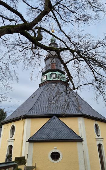 Seiffen, Germany landmark yellow church