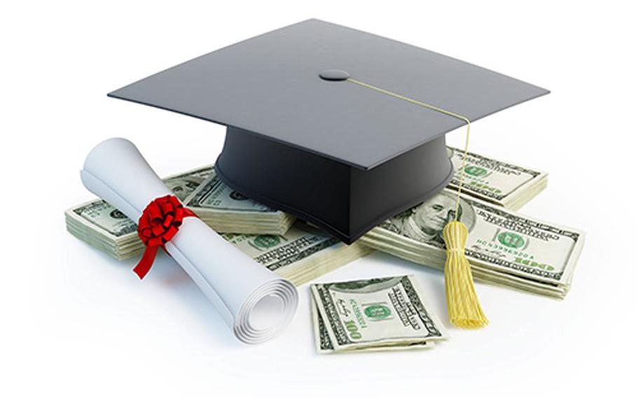 Graduation cap with diploma and money