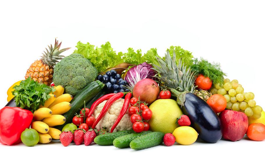 A pile of fruits and vegetables