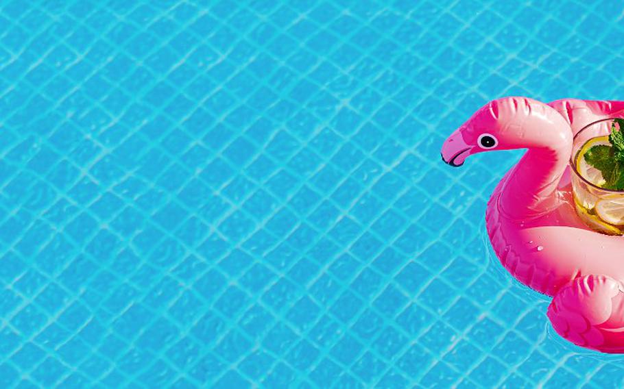 Flamingo inflatable in the pool