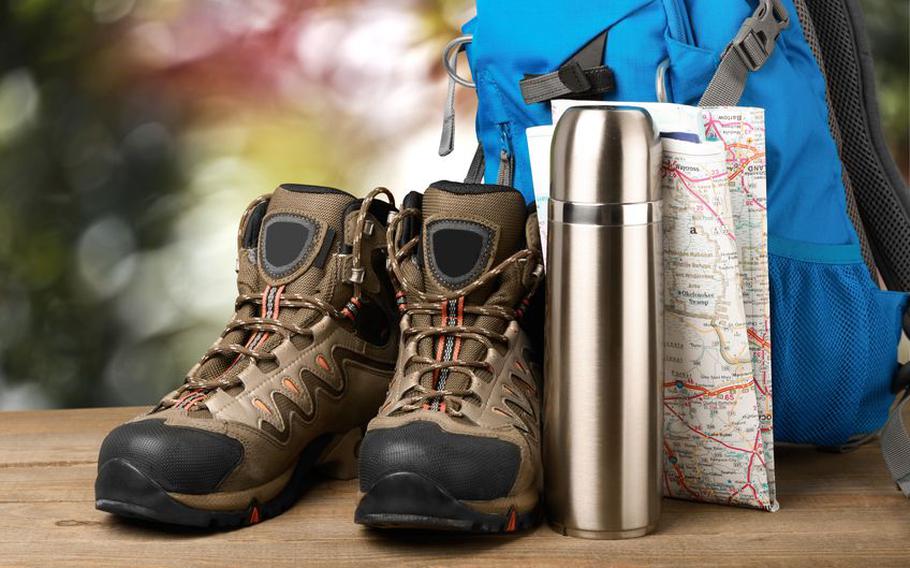 Hiking boots and map