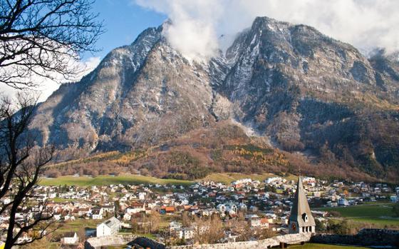 Valley in liechtenstein, surrounded by the alps