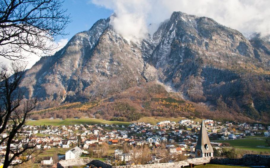 Valley in liechtenstein, surrounded by the alps