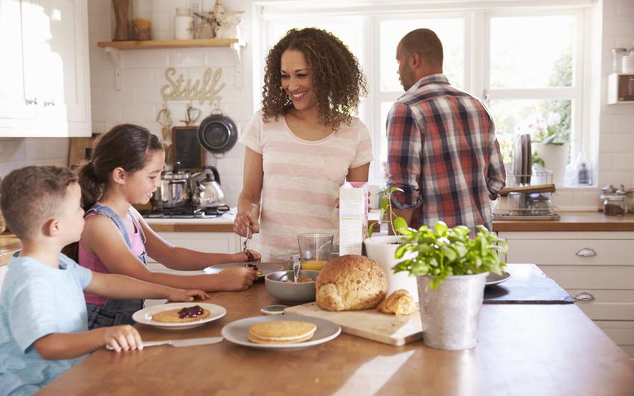 family eating in their kitchen