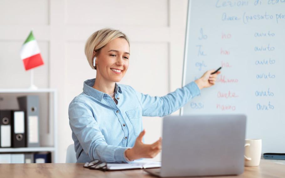 Woman teaching foreign language remotely