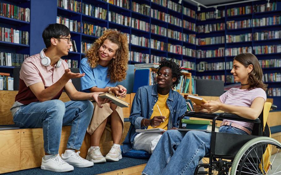 Group of students in library