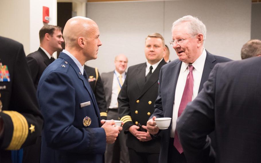 Author talking with Steve Forbes during a meet-and-greet | Photo submitted by Chad T. Manske, Brig Gen (Ret), USAF