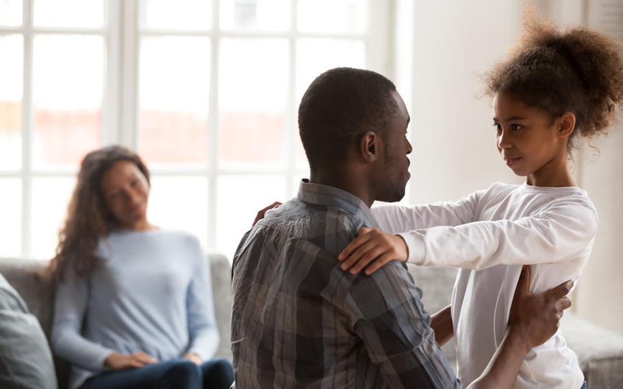 Parents talking to child