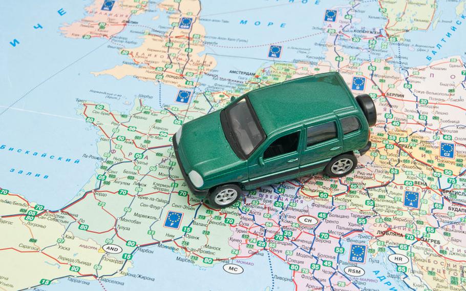 green car on map of Europe