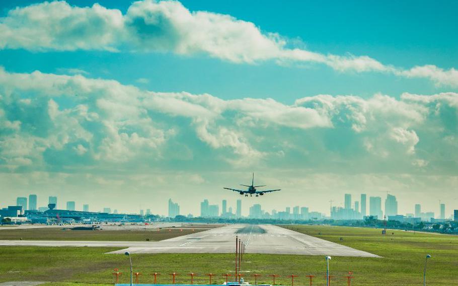 Airplane landing in airport