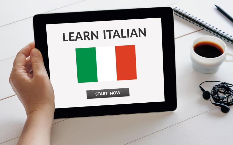 Digital tablet that reads "Learn Italian"