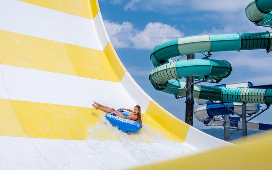 Person riding water slide