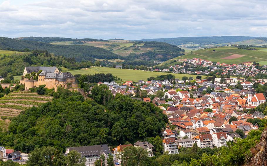 Scenic view from Rheingrafenstein at city Bad Muenster am Stein-Ebernburg with castle Ebernburg | Photo by Reiner Conrad via 123RF