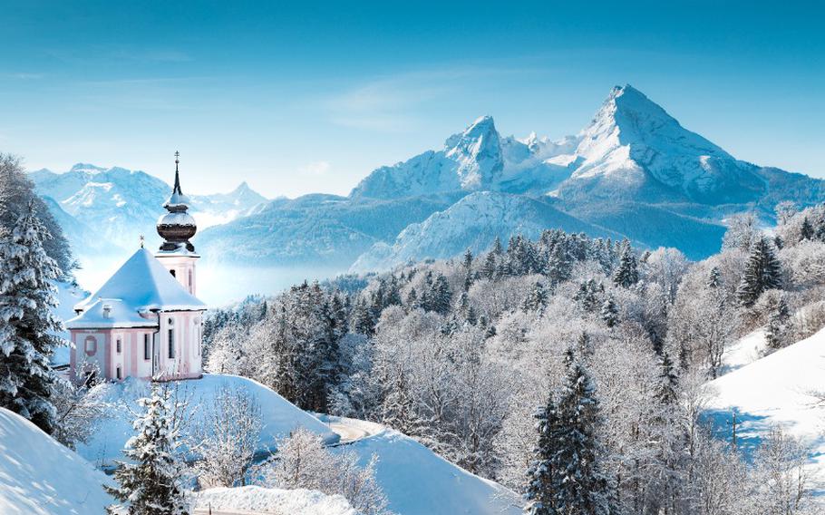 Beautiful winter wonderland mountain scenery in the Alps.