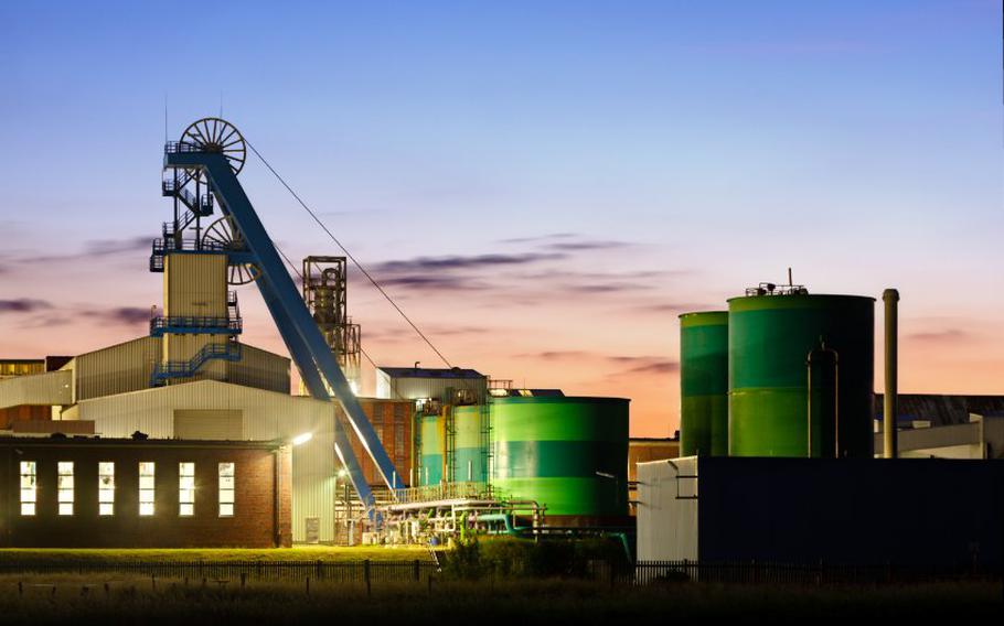 Salt mine with winding tower.