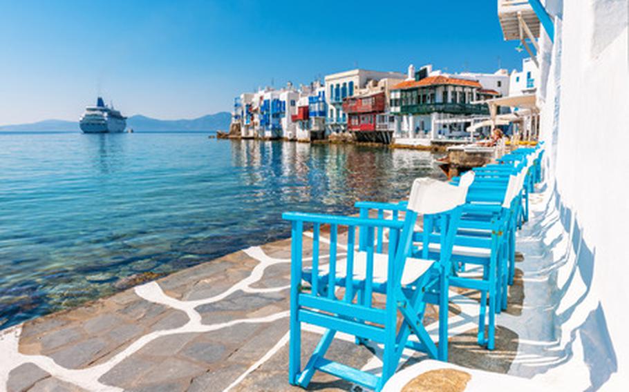 beach chairs along the Mykonos waterfront