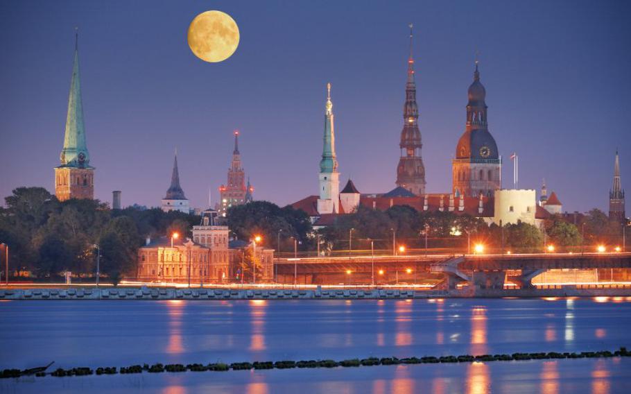 Quay of Daugava river in Riga, Latvia.