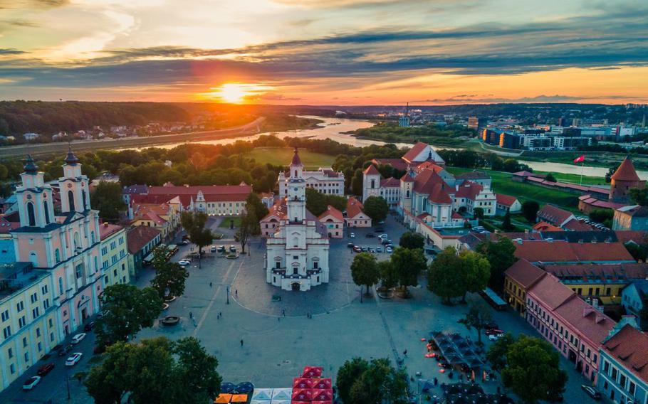 Aerial view of Kaunas old town