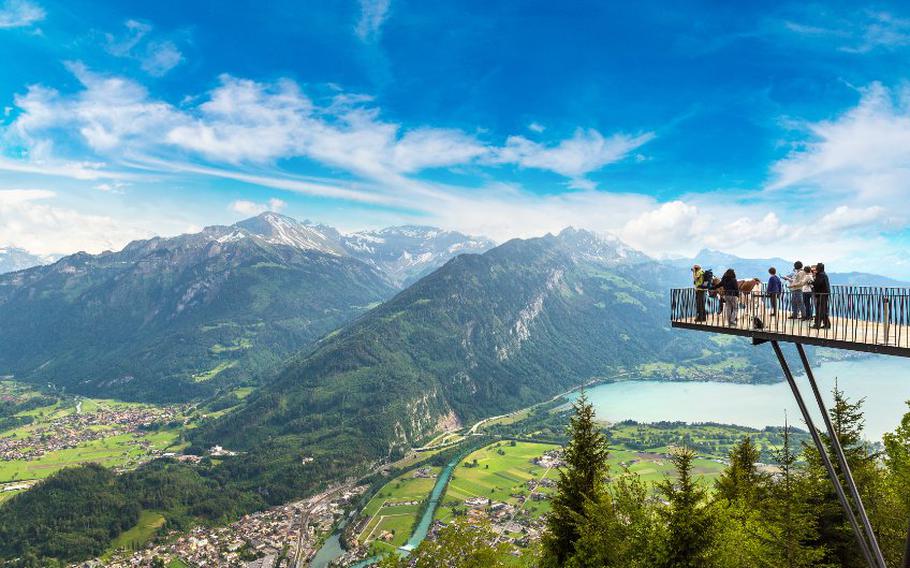 People standing on the observation deck in Interlaken