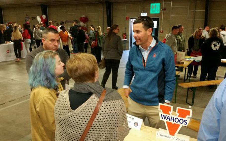 U.S. Army Garrison Rheinland-Pfalz Chief of Staff Nick Sifer represents his alma mater at the 2018 USAG RP College Night | Photo by Mr. Stefan Alford