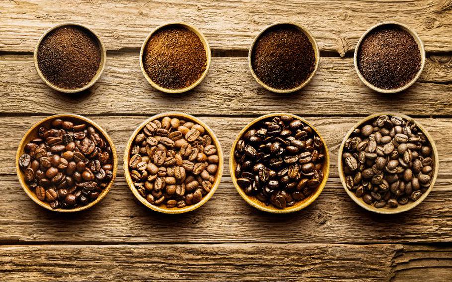 Coffee beans and coffee grounds